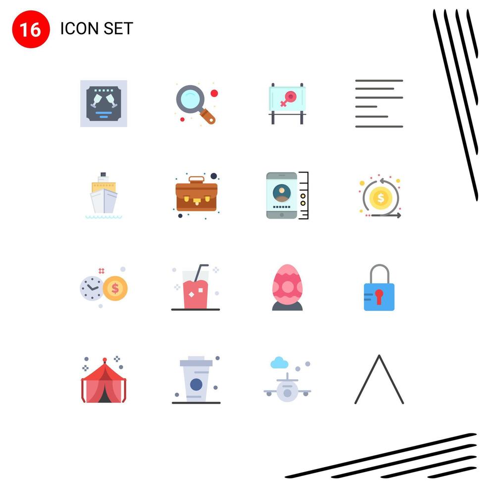 Pictogram Set of 16 Simple Flat Colors of case transport ad ship text Editable Pack of Creative Vector Design Elements