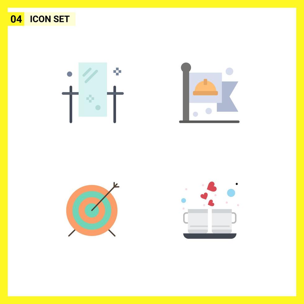 Set of 4 Modern UI Icons Symbols Signs for beauty target mirror flag goal Editable Vector Design Elements