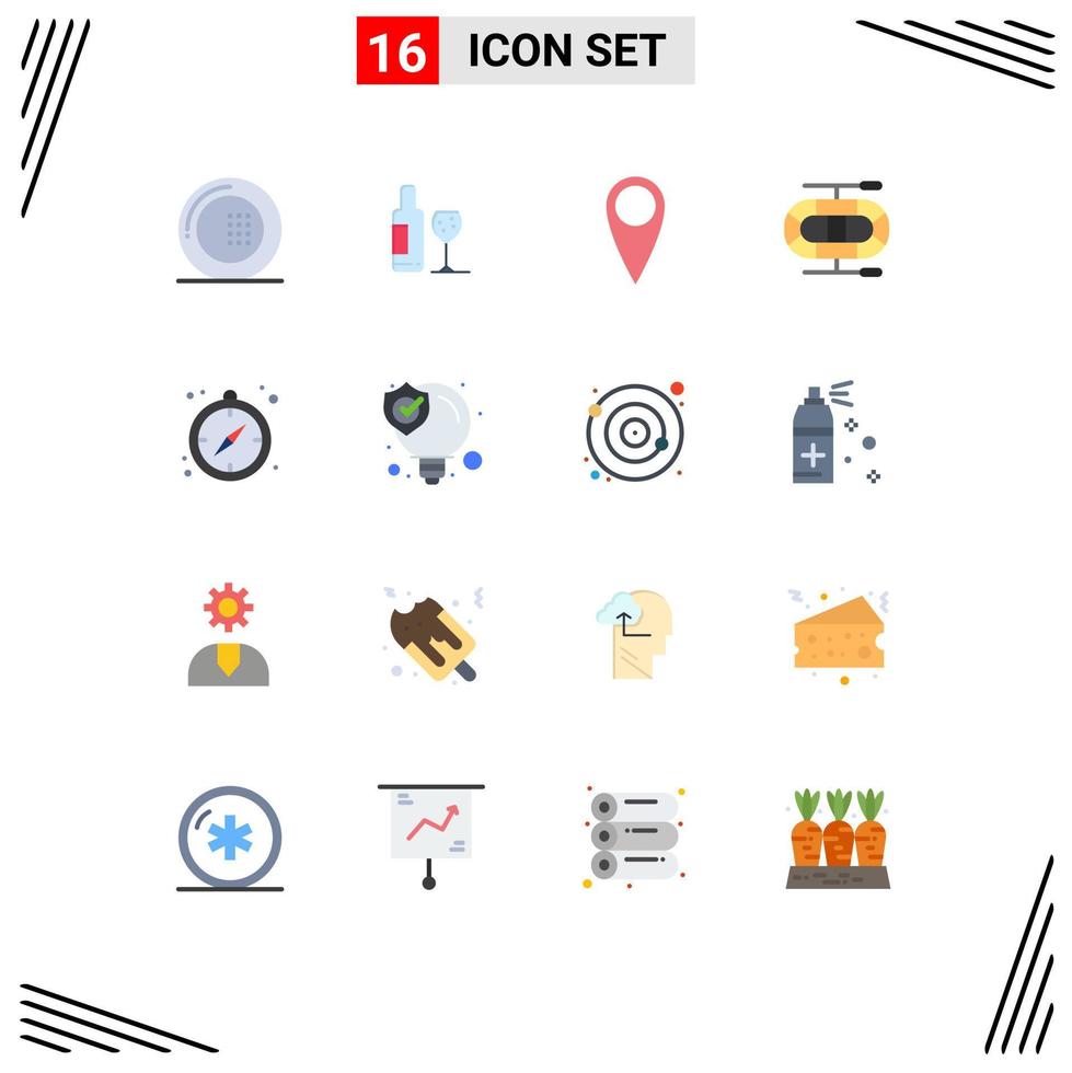 Set of 16 Commercial Flat Colors pack for seo guide love compass dinghy Editable Pack of Creative Vector Design Elements