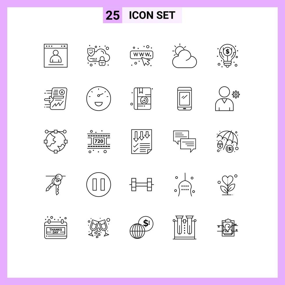 Universal Icon Symbols Group of 25 Modern Lines of file money seo idea weather Editable Vector Design Elements