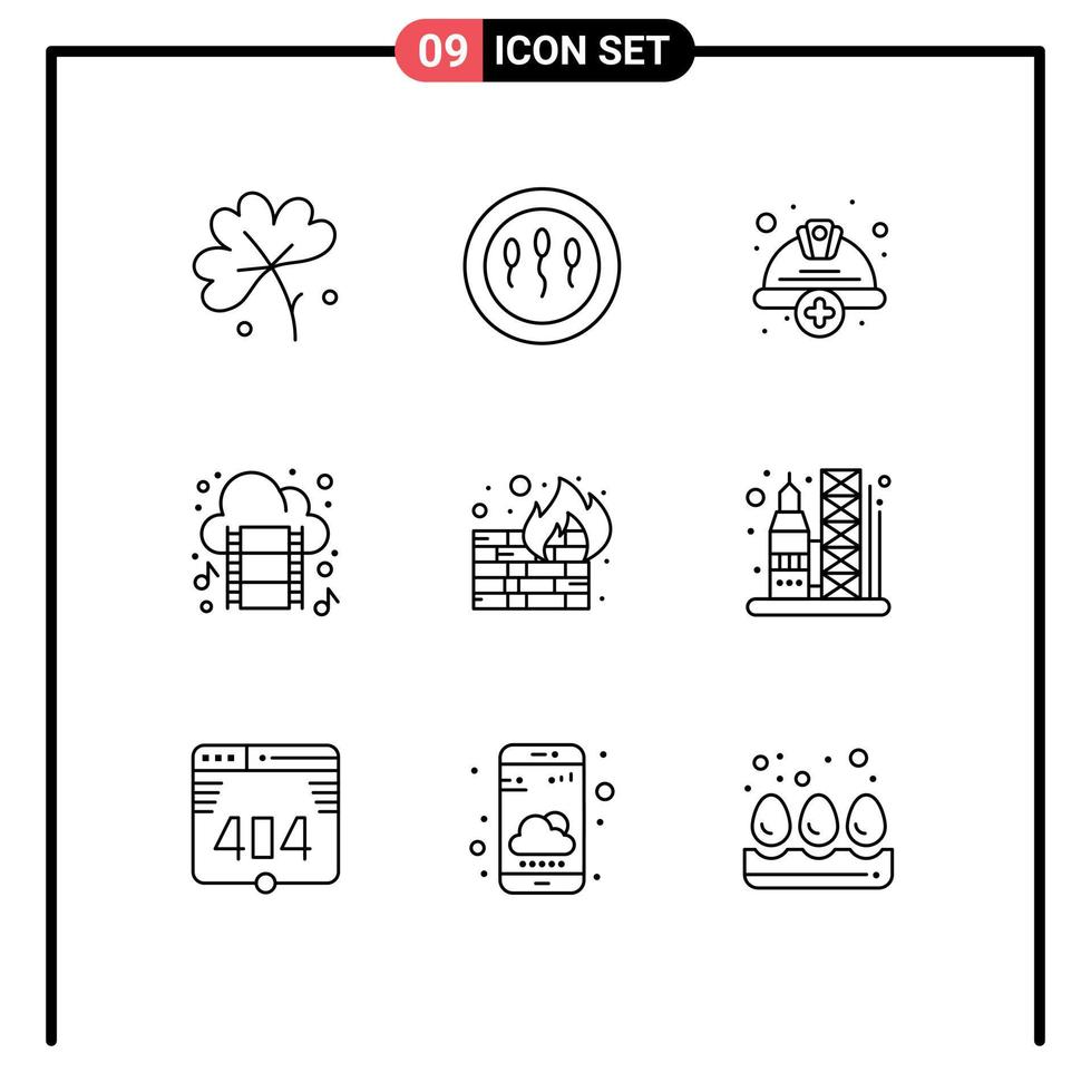 9 Universal Outline Signs Symbols of fire movie add film clip labour Editable Vector Design Elements