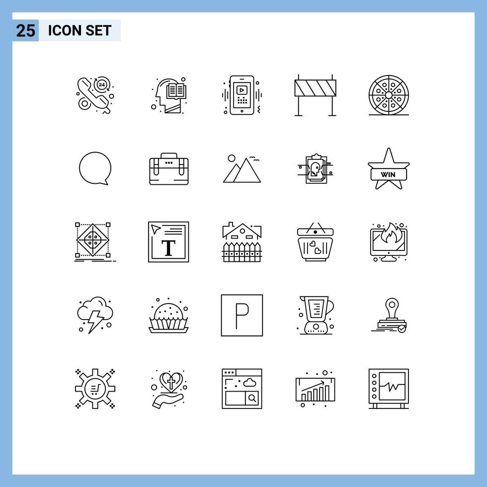 Set of 25 Modern UI Icons Symbols Signs for construction barrier human mobile video Editable Vector Design Elements