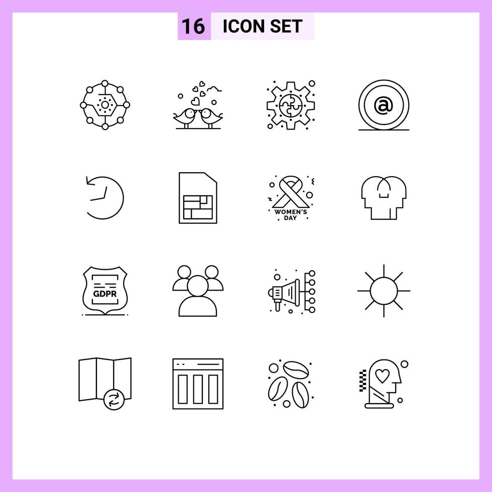 Editable Vector Line Pack of 16 Simple Outlines of id address loving puzzle piece Editable Vector Design Elements