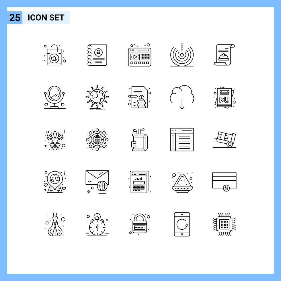 Group of 25 Lines Signs and Symbols for card wifi video signal devices Editable Vector Design Elements