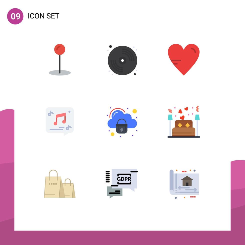 User Interface Pack of 9 Basic Flat Colors of lock security study note multimedia Editable Vector Design Elements