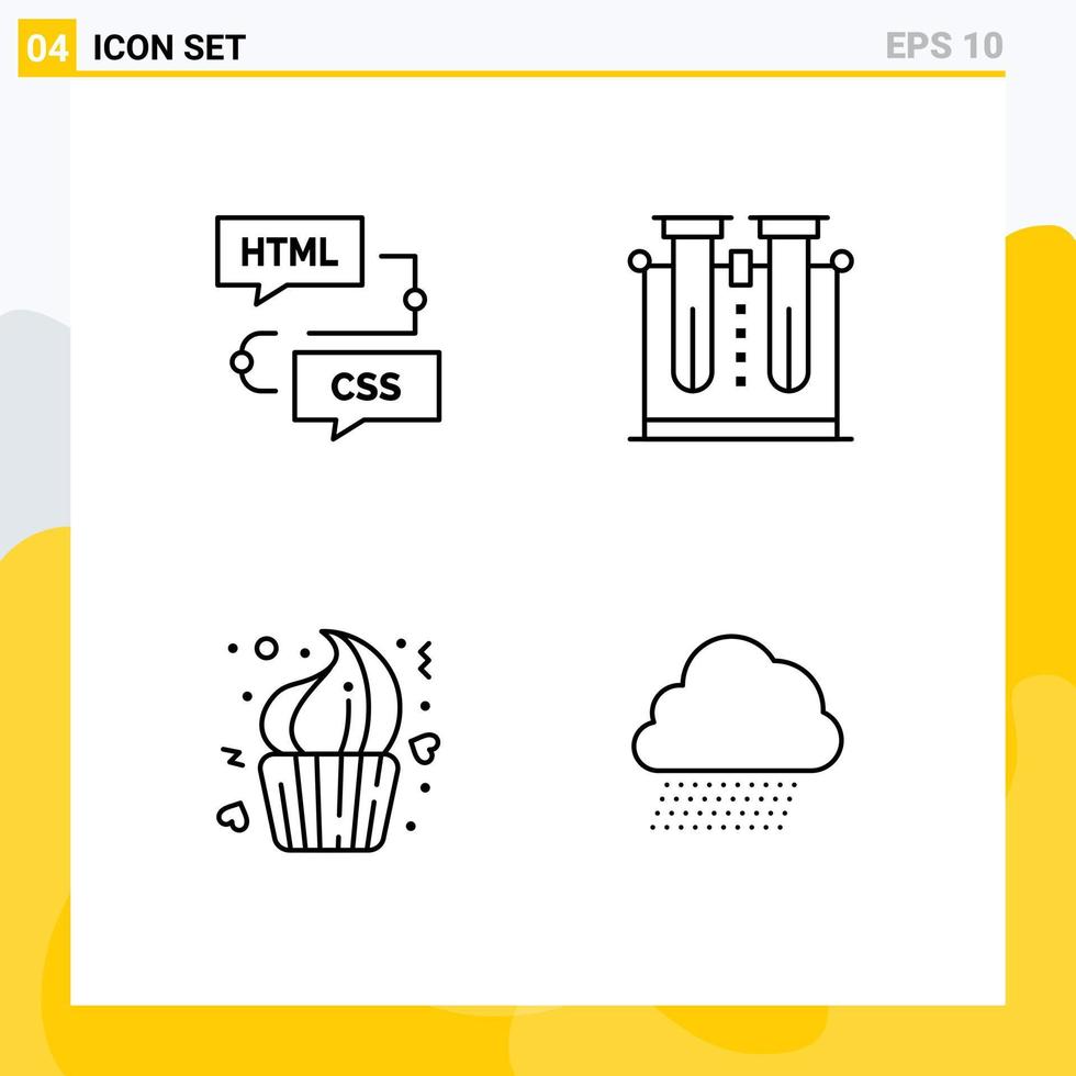 Pack of 4 Modern Filledline Flat Colors Signs and Symbols for Web Print Media such as coding tube flowchart laboratory cake Editable Vector Design Elements