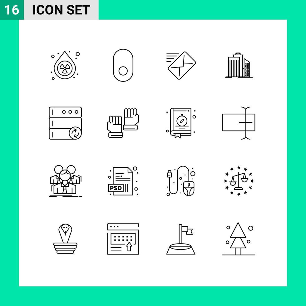 16 Universal Outlines Set for Web and Mobile Applications database office mail business architecture Editable Vector Design Elements