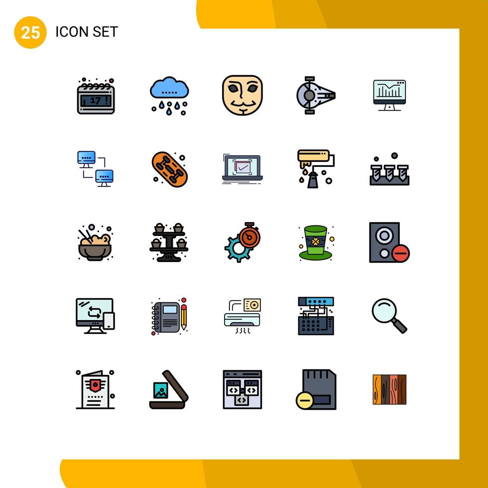 User Interface Pack of 25 Basic Filled line Flat Colors of graph computer face spacecraft interceptor Editable Vector Design Elements