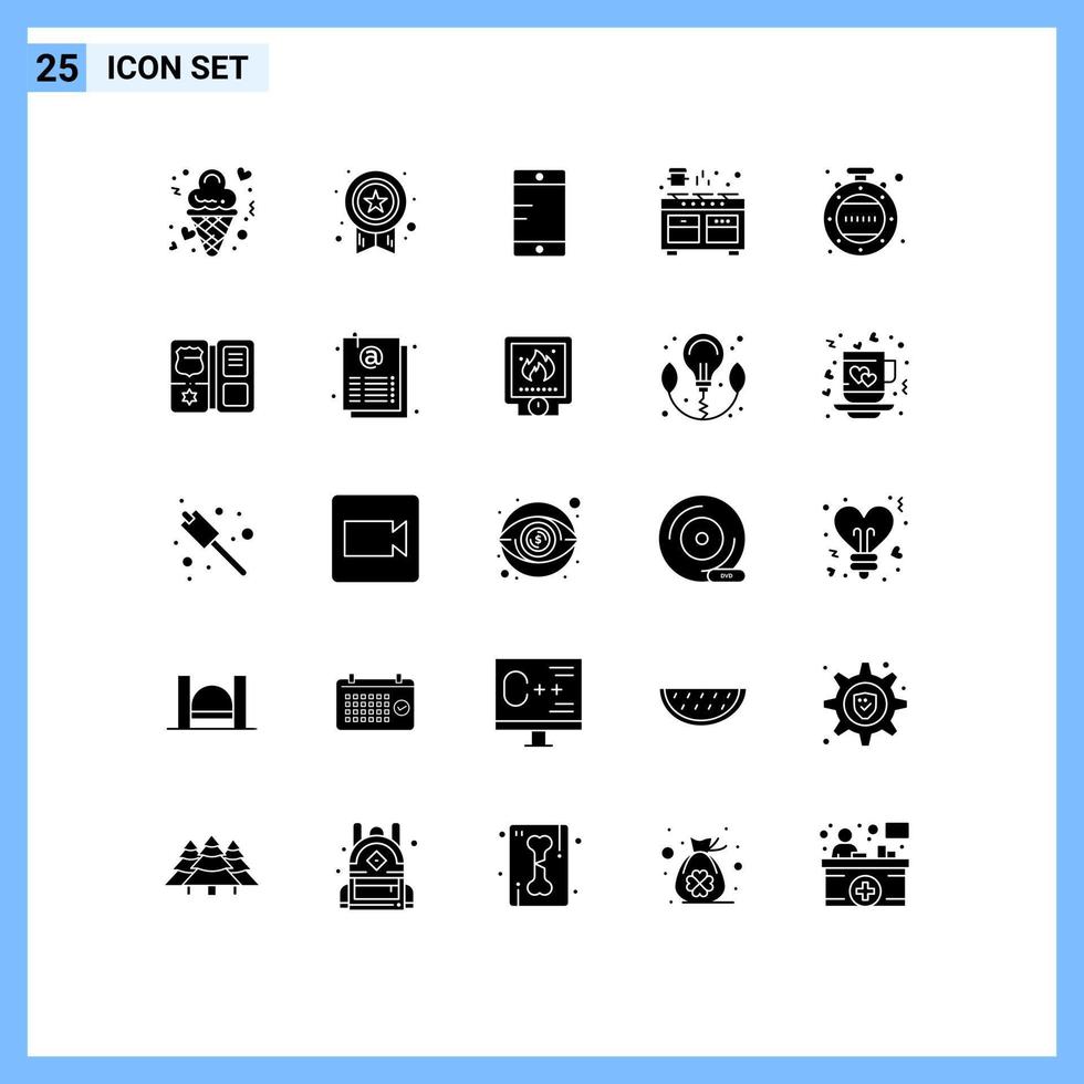 Group of 25 Modern Solid Glyphs Set for cooking oven star kitchen school Editable Vector Design Elements