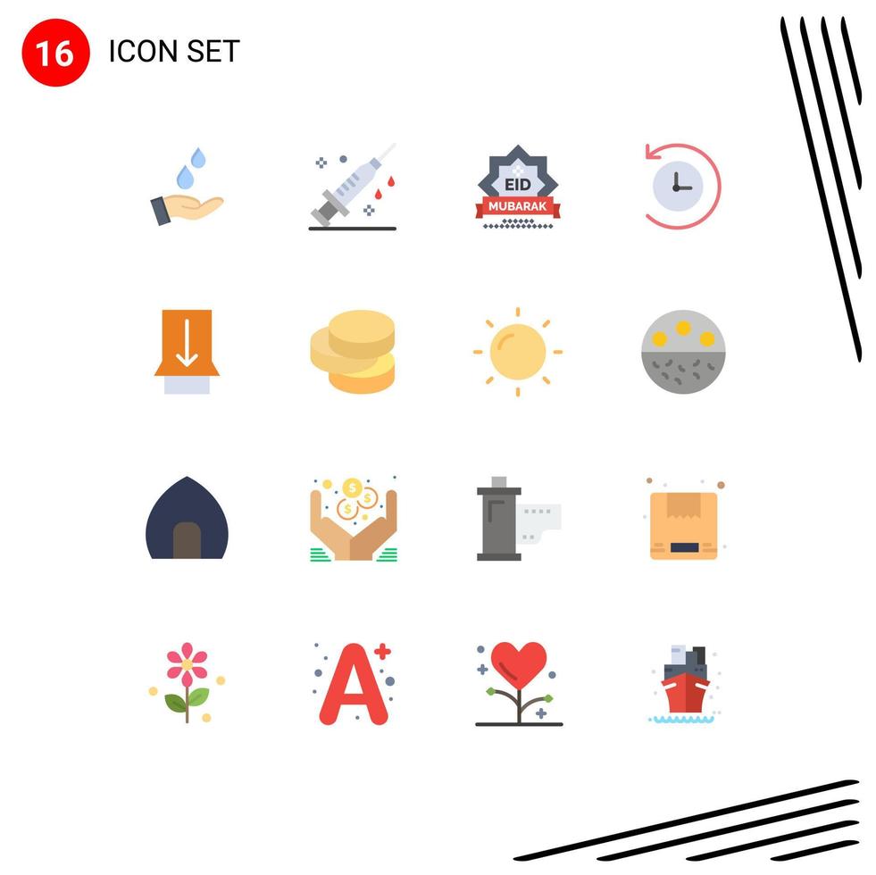 Flat Color Pack of 16 Universal Symbols of slide time machine eid future decoration Editable Pack of Creative Vector Design Elements