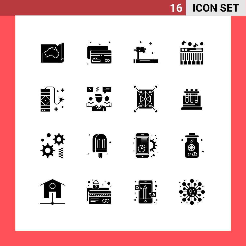 Pictogram Set of 16 Simple Solid Glyphs of celebration sound money piano waste Editable Vector Design Elements