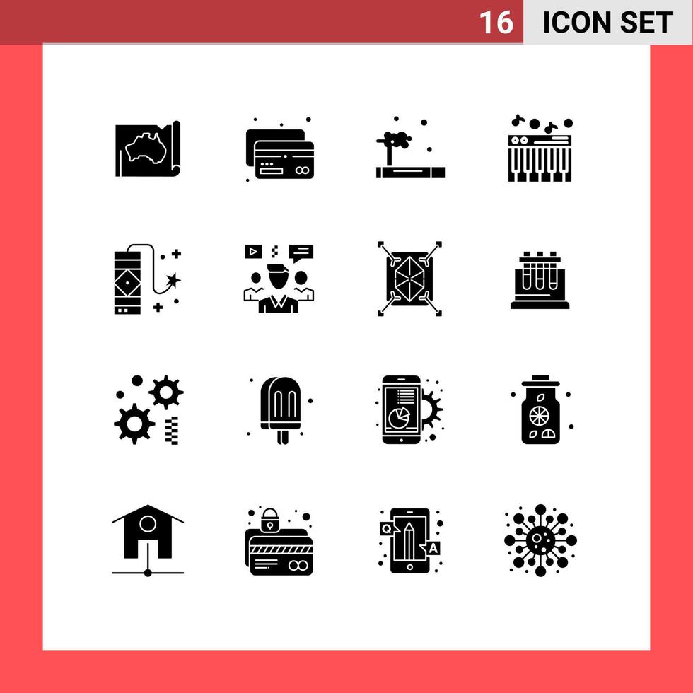 Pictogram Set of 16 Simple Solid Glyphs of celebration sound money piano waste Editable Vector Design Elements