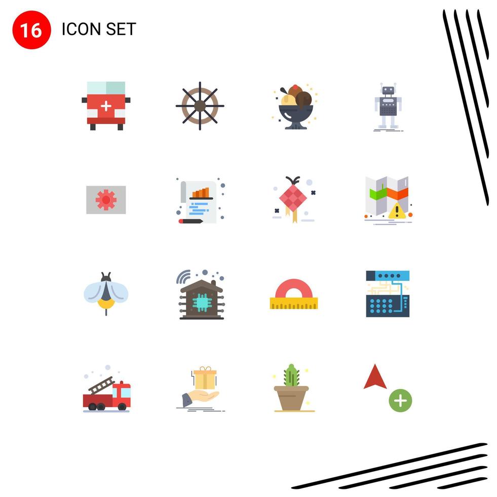Mobile Interface Flat Color Set of 16 Pictograms of bot android wheel robot party Editable Pack of Creative Vector Design Elements