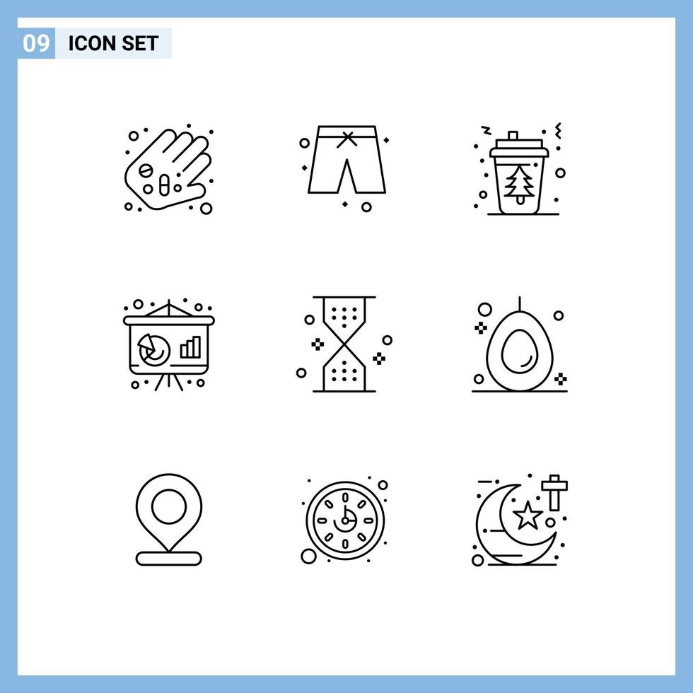 Set of 9 Vector Outlines on Grid for sand finance cup economy business Editable Vector Design Elements