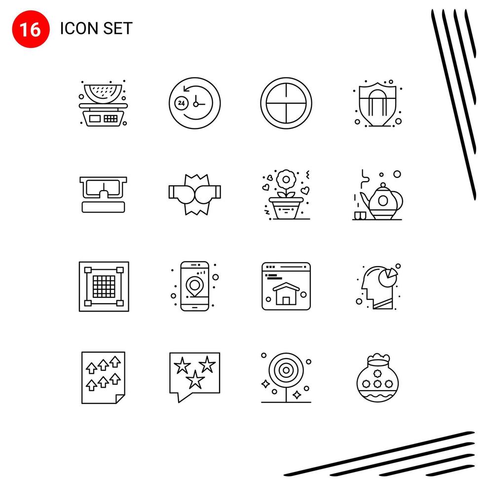 16 Thematic Vector Outlines and Editable Symbols of boxing medical badge glasses shield motivation Editable Vector Design Elements