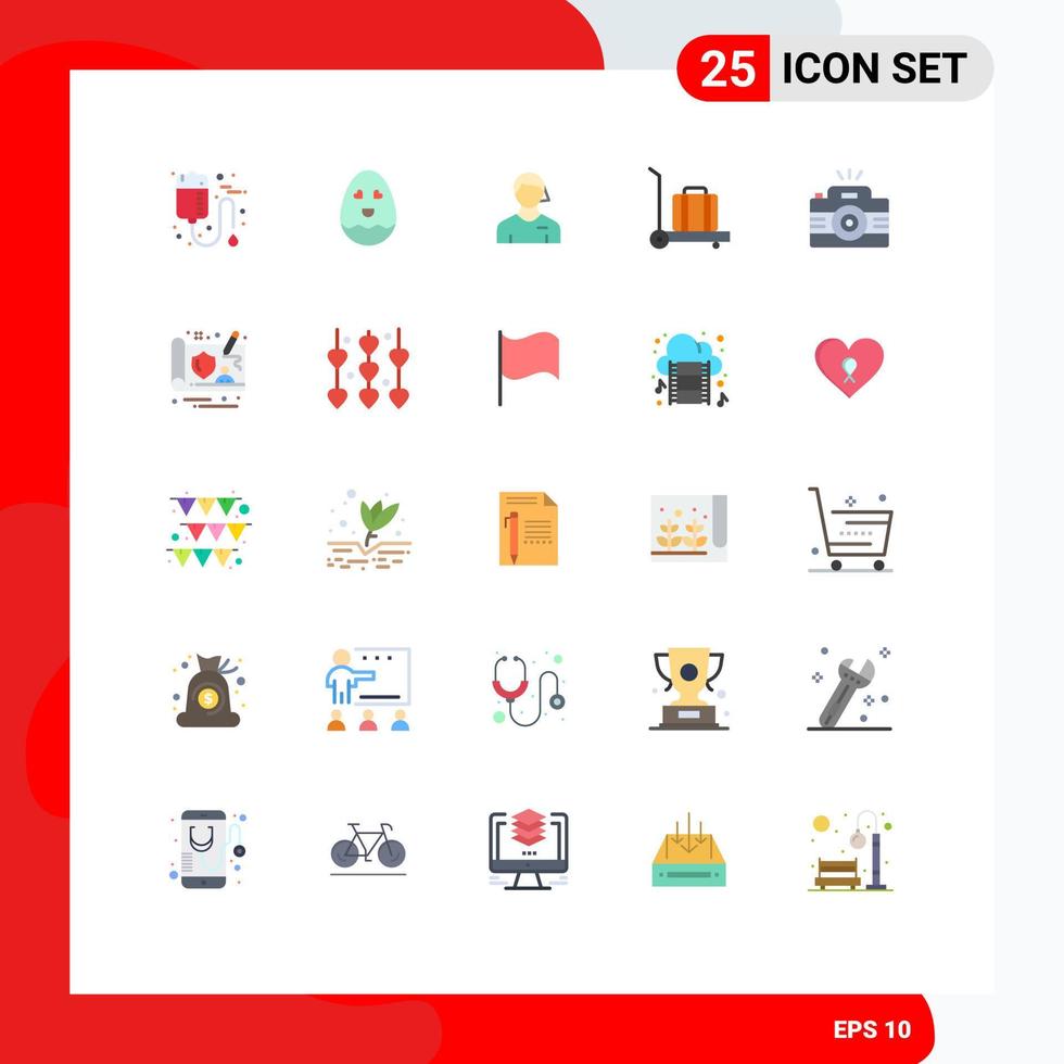 Modern Set of 25 Flat Colors Pictograph of photo camera arbiter luggage referee Editable Vector Design Elements