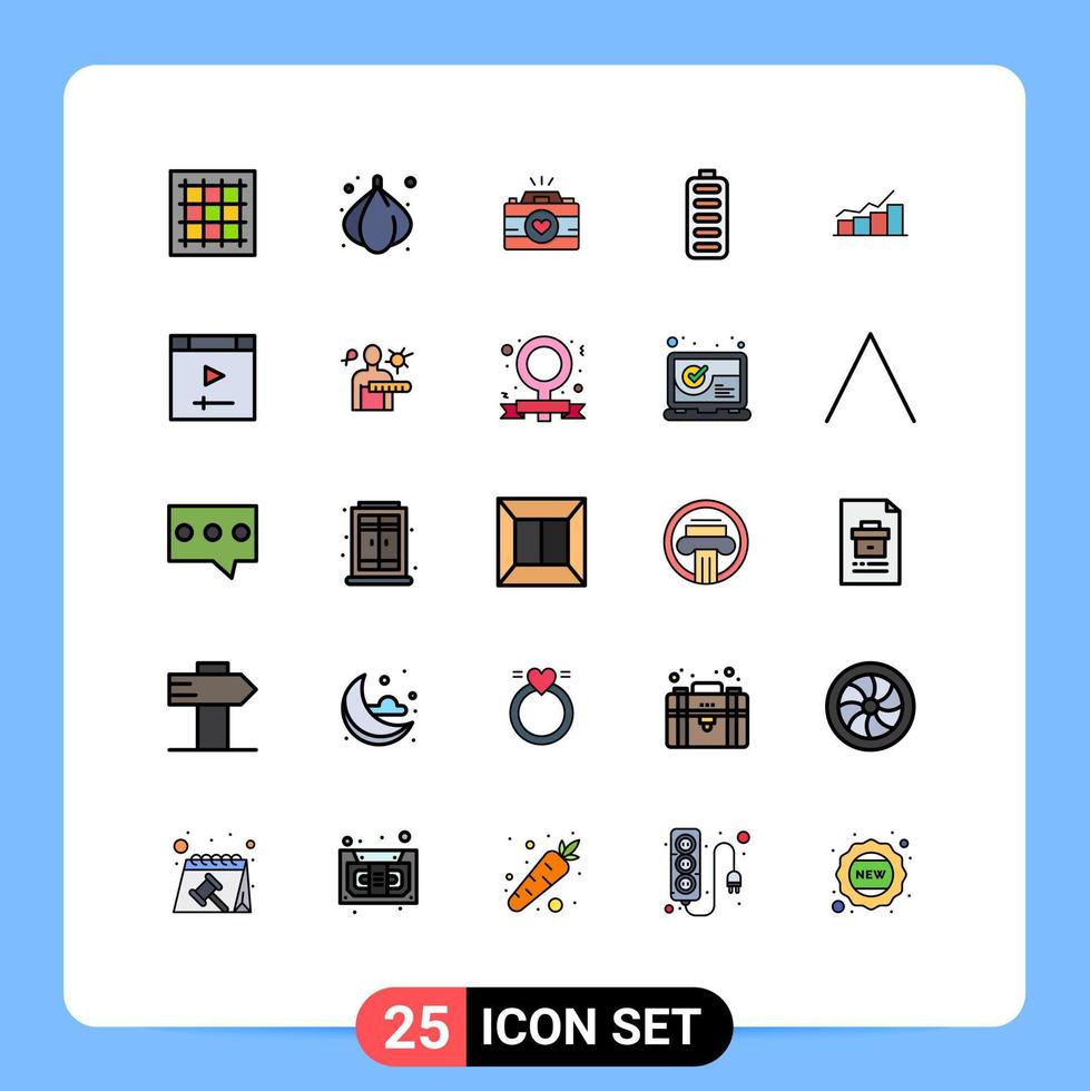 25 User Interface Filled line Flat Color Pack of modern Signs and Symbols of growth charging camera battery couple photography Editable Vector Design Elements