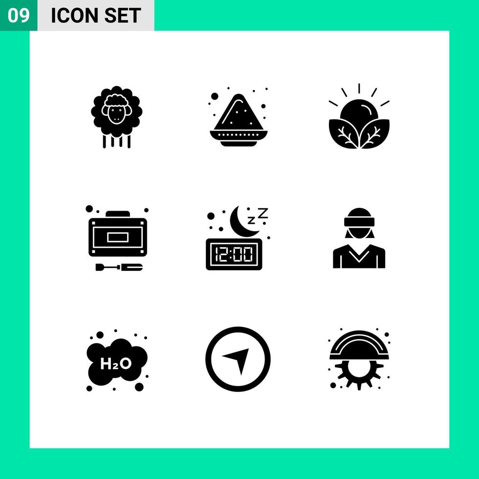 9 Universal Solid Glyphs Set for Web and Mobile Applications clock repairs agriculture recuperation garden Editable Vector Design Elements