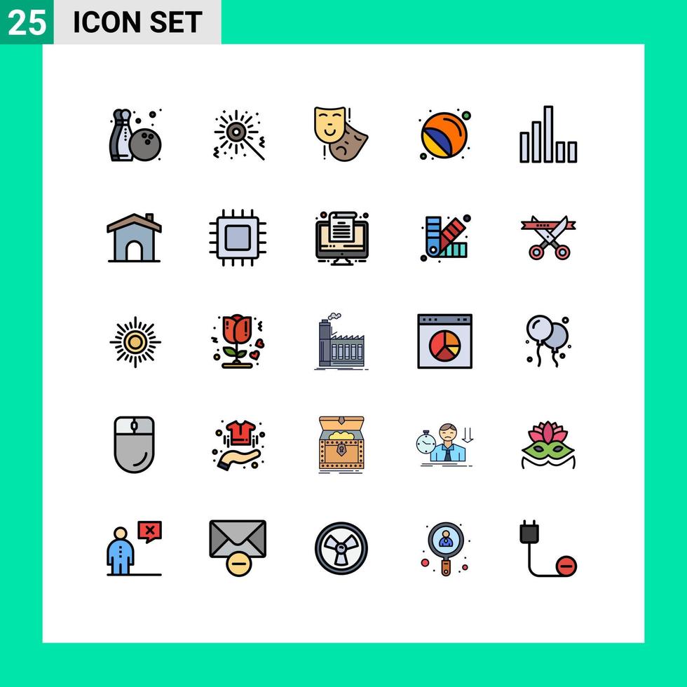 Group of 25 Modern Filled line Flat Colors Set for signal connection persona stamp printer Editable Vector Design Elements