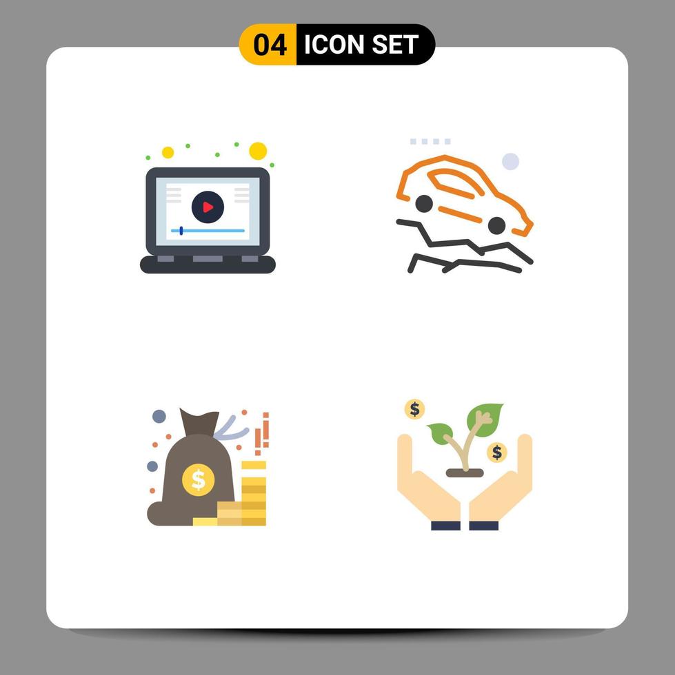 4 Universal Flat Icon Signs Symbols of lesson bag screen falling down money Editable Vector Design Elements