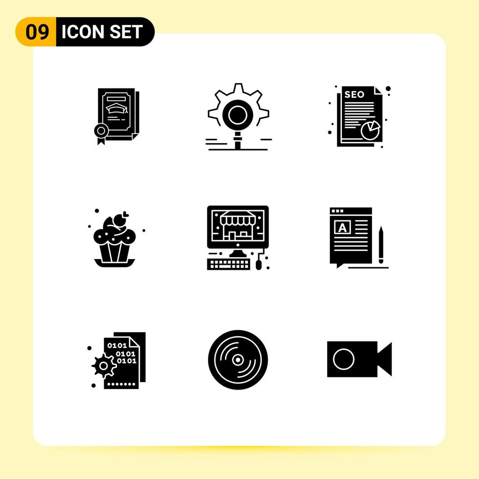 9 Creative Icons Modern Signs and Symbols of pc dessert document cup bakery Editable Vector Design Elements