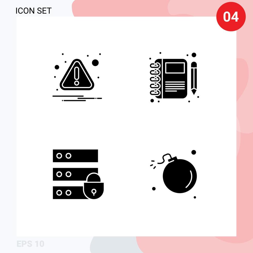 Modern Set of 4 Solid Glyphs Pictograph of alert device attention note internet security Editable Vector Design Elements