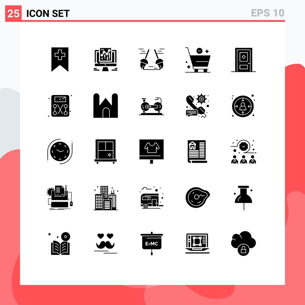 Pack of 25 Modern Solid Glyphs Signs and Symbols for Web Print Media such as construction building clean minus commerce Editable Vector Design Elements