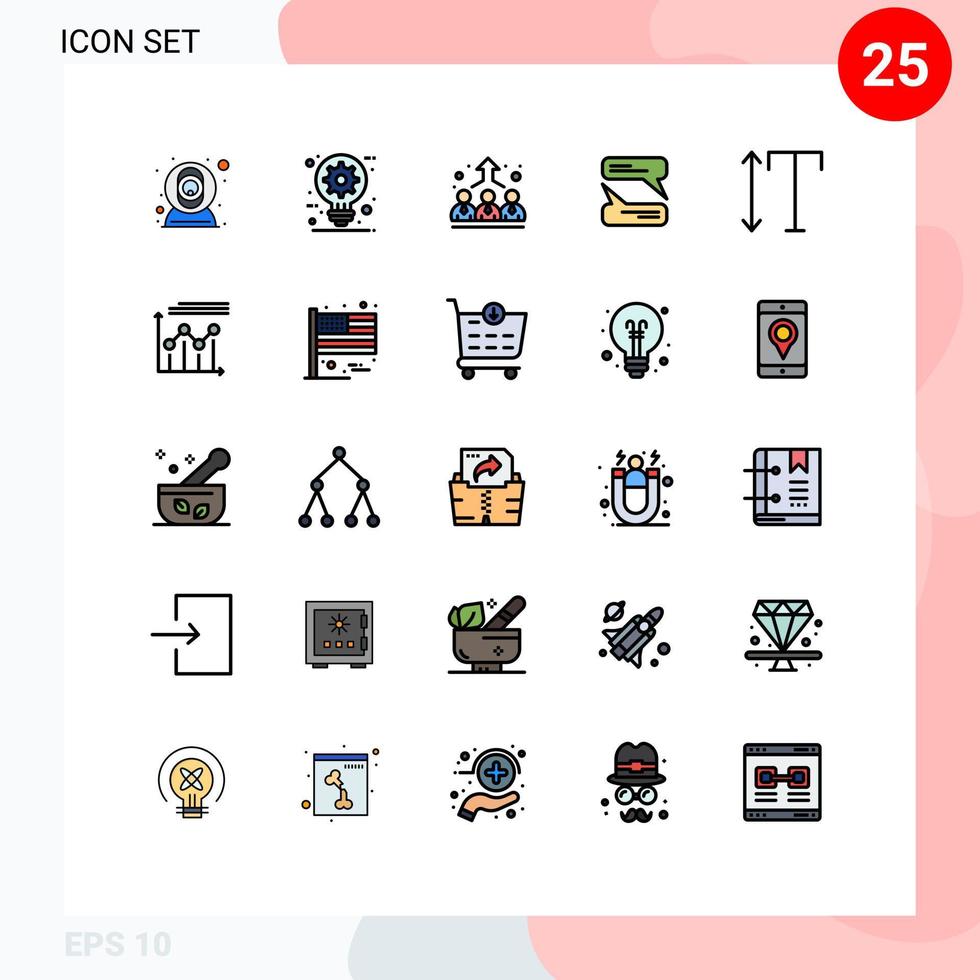 25 Filled line Flat Color concept for Websites Mobile and Apps scale texting idea messaging management Editable Vector Design Elements