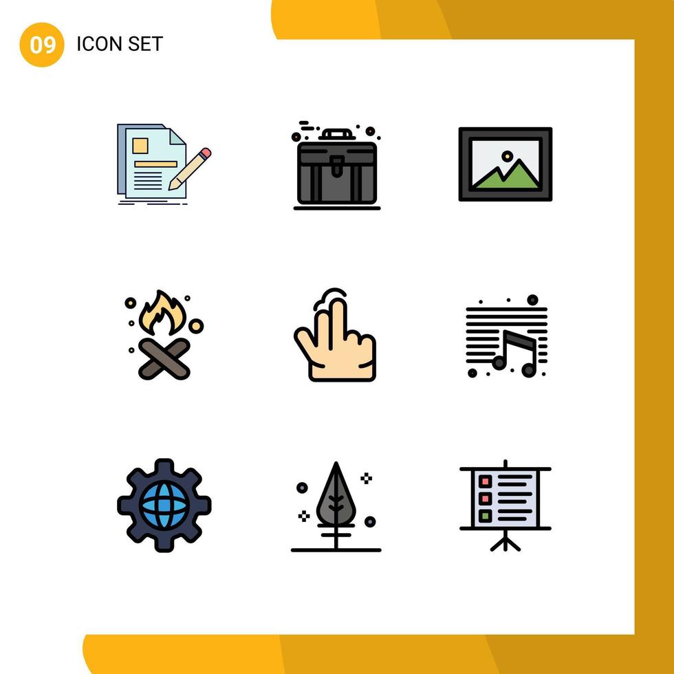 Pack of 9 creative Filledline Flat Colors of double pollution case garbage burn Editable Vector Design Elements