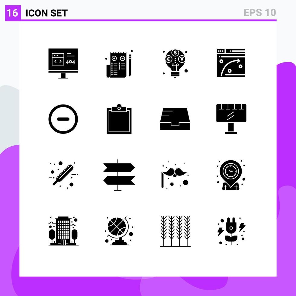 Solid Glyph Pack of 16 Universal Symbols of interface window web web page budget Editable Vector Design Elements