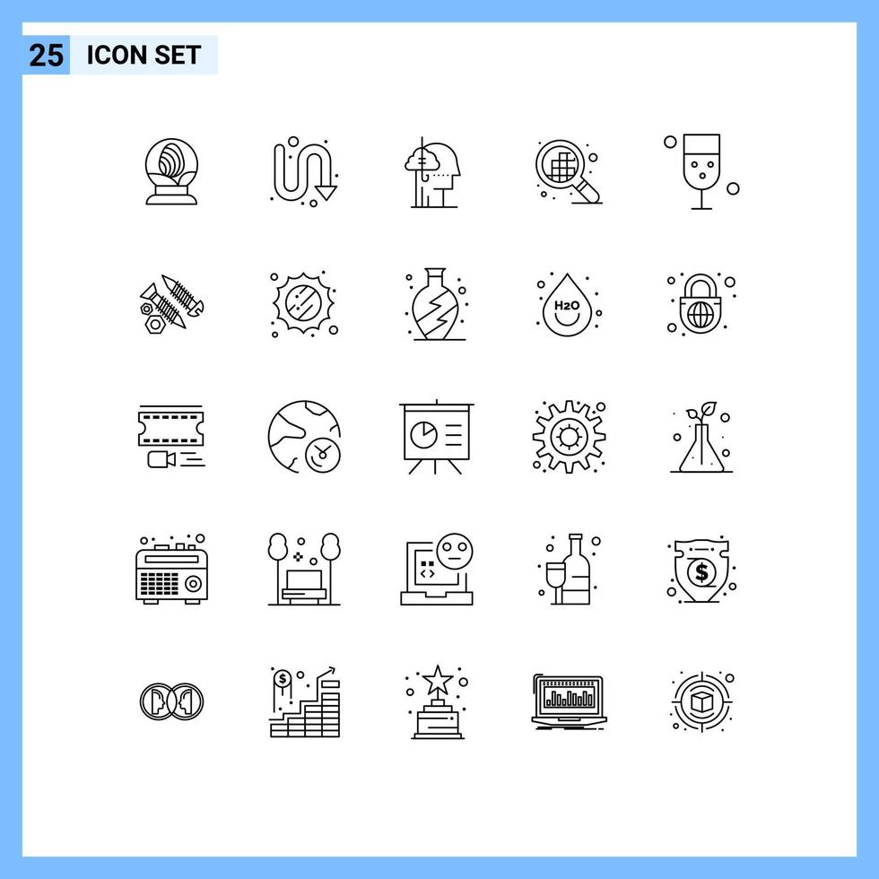 Modern Set of 25 Lines and symbols such as drink pixels borrowing ideas grid human Editable Vector Design Elements