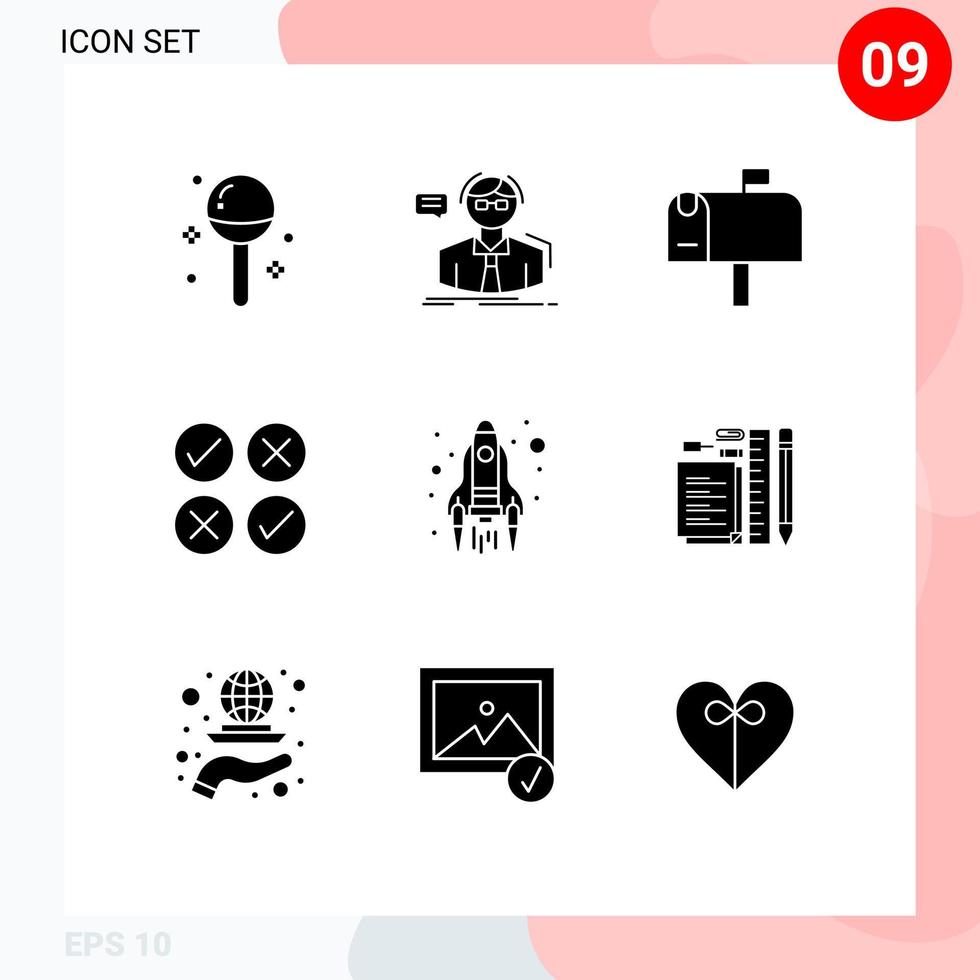 Set of 9 Modern UI Icons Symbols Signs for rocket design teacher cross postbox Editable Vector Design Elements