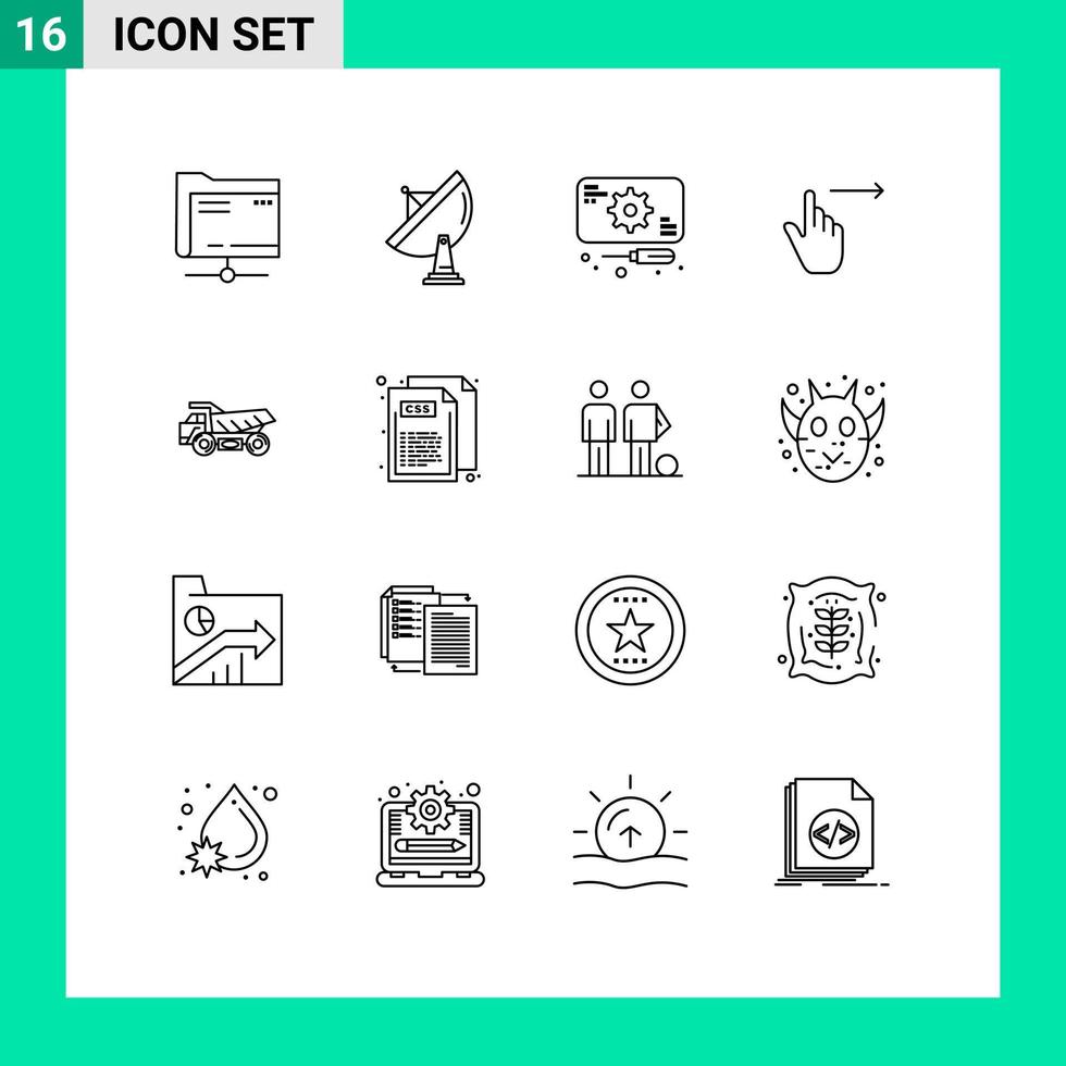 Pack of 16 Modern Outlines Signs and Symbols for Web Print Media such as swipe right dish gestures service Editable Vector Design Elements