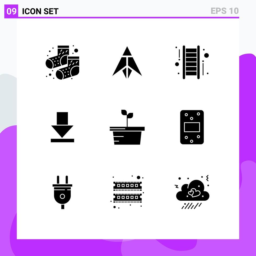 Modern Set of 9 Solid Glyphs and symbols such as flour plant up nature dawn Editable Vector Design Elements