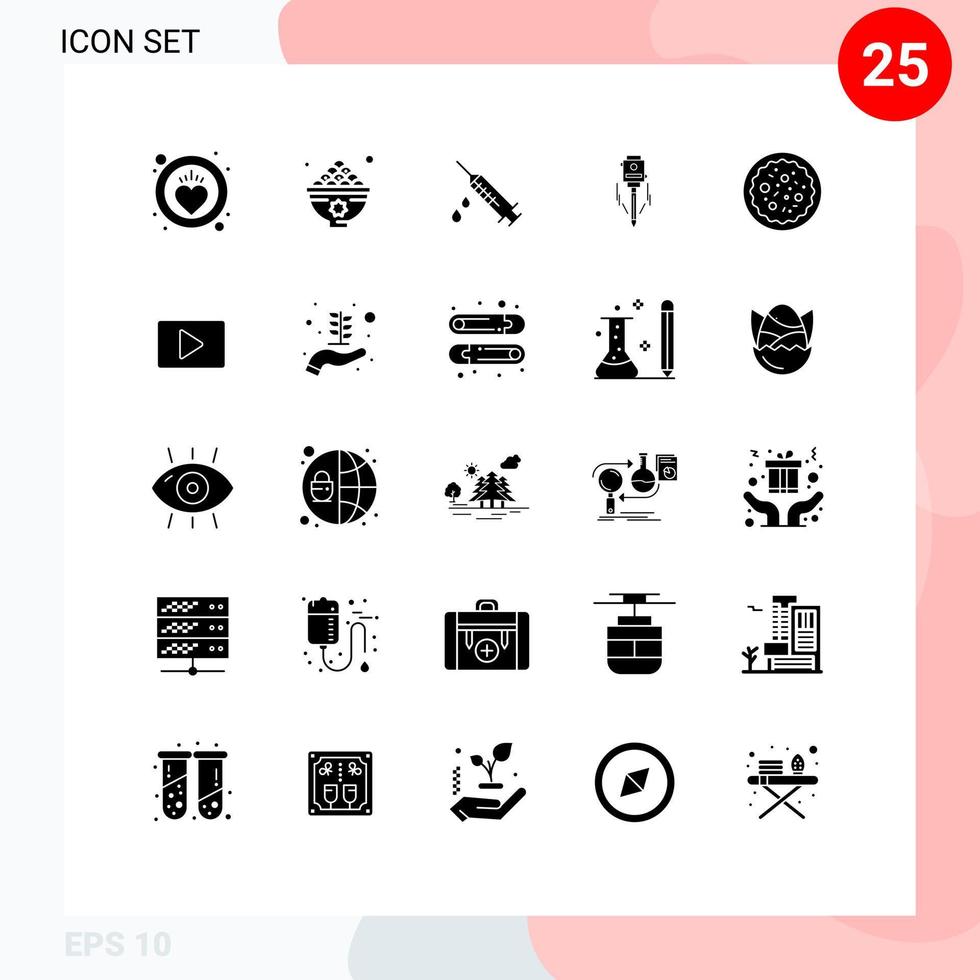 25 Universal Solid Glyphs Set for Web and Mobile Applications italian food level dope construction laser Editable Vector Design Elements