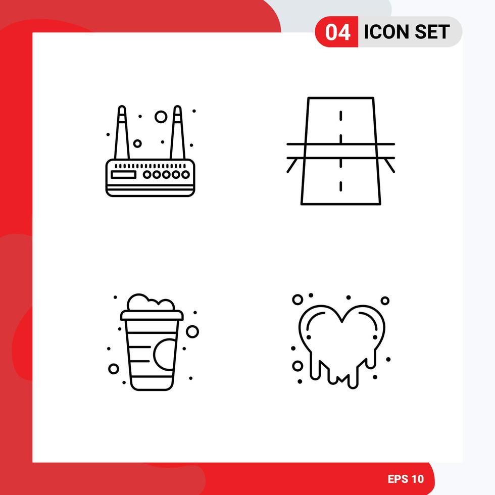 Pictogram Set of 4 Simple Filledline Flat Colors of modem line bridge grid bleeding heart Editable Vector Design Elements