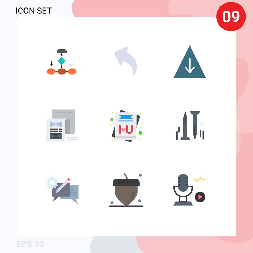 Set of 9 Commercial Flat Colors pack for attachment email up file pyramid Editable Vector Design Elements