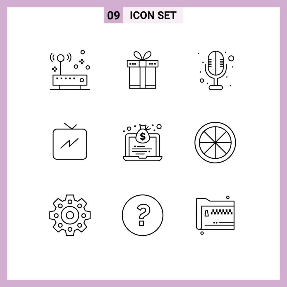 Outline Pack of 9 Universal Symbols of money economy electronics laptop power Editable Vector Design Elements