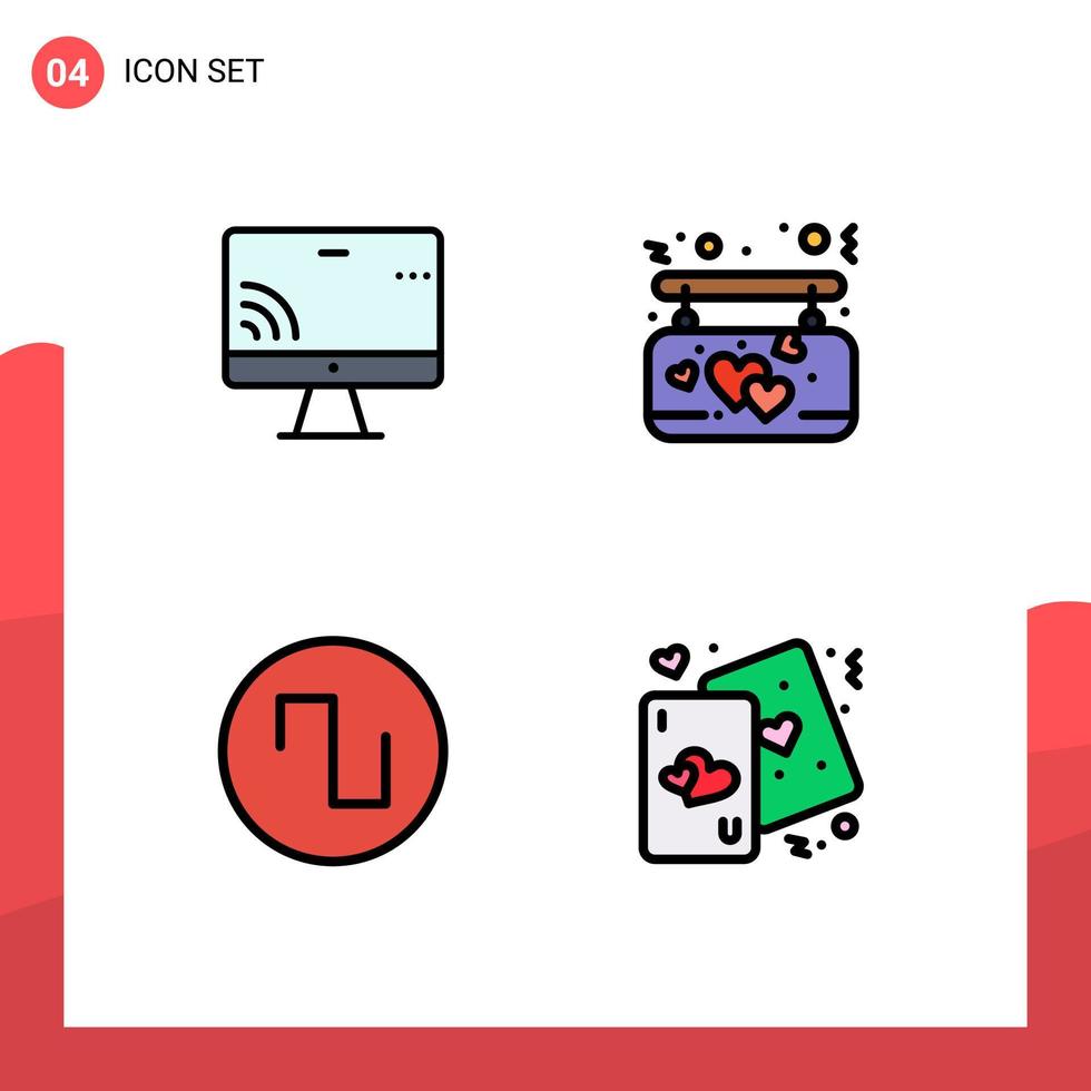 User Interface Pack of 4 Basic Filledline Flat Colors of screen square wifi hanging cards Editable Vector Design Elements