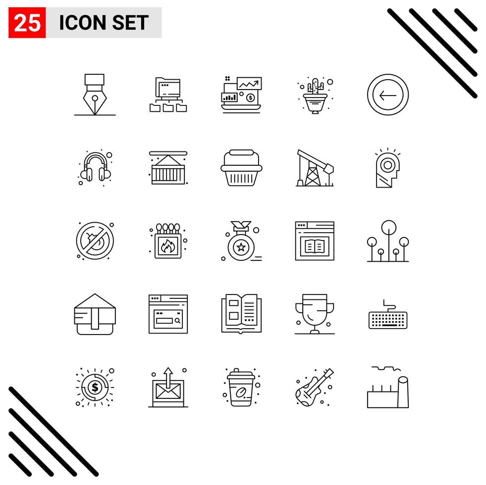 25 iconos creativos signos y símbolos modernos de maceta trasera signo de dólar planta cactus elementos de diseño vectorial editables vector