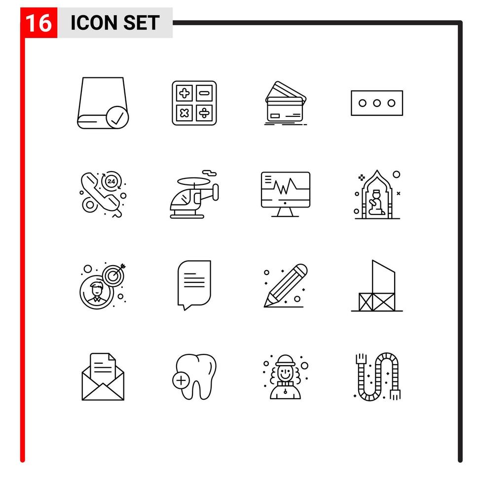 Set of 16 Commercial Outlines pack for security shopping formula money credit card Editable Vector Design Elements