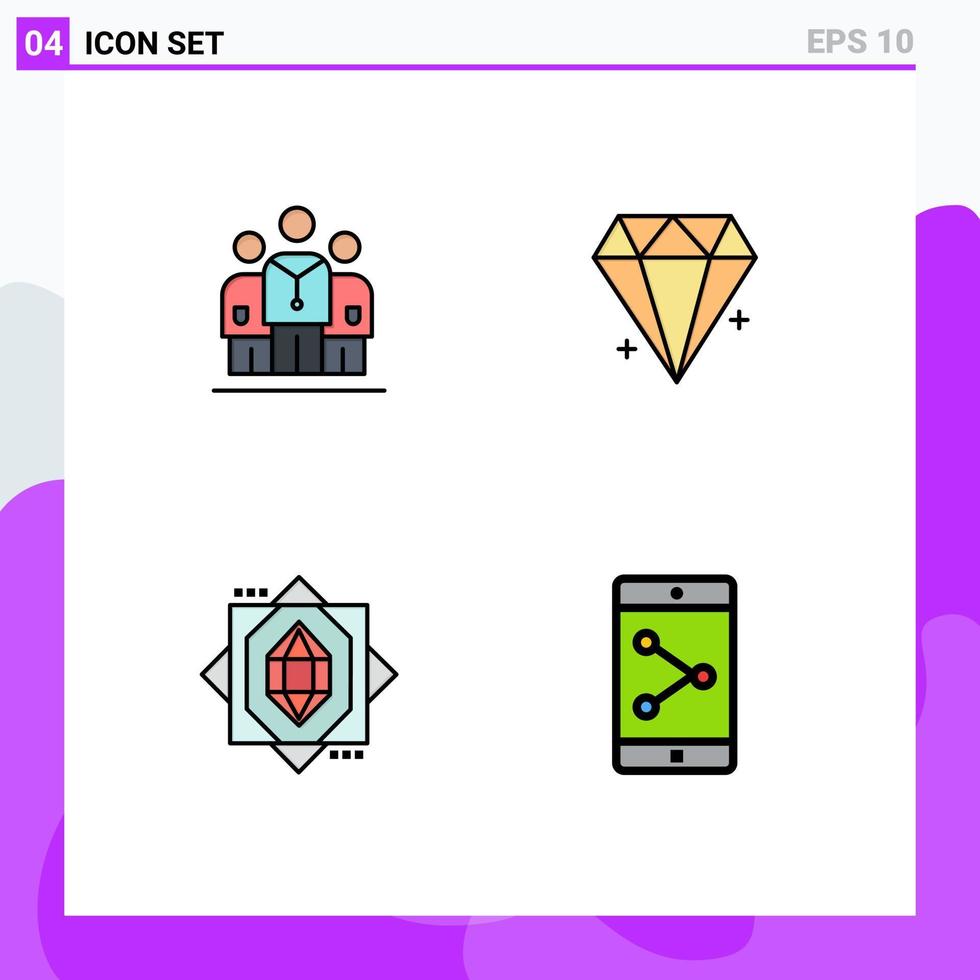 4 User Interface Filledline Flat Color Pack of modern Signs and Symbols of medical forming hospital jewelry app share Editable Vector Design Elements