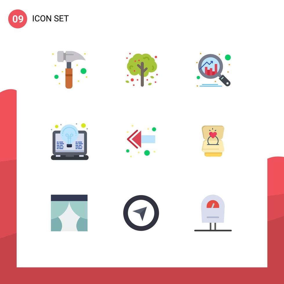 Pictogram Set of 9 Simple Flat Colors of left arrow chart light idea Editable Vector Design Elements