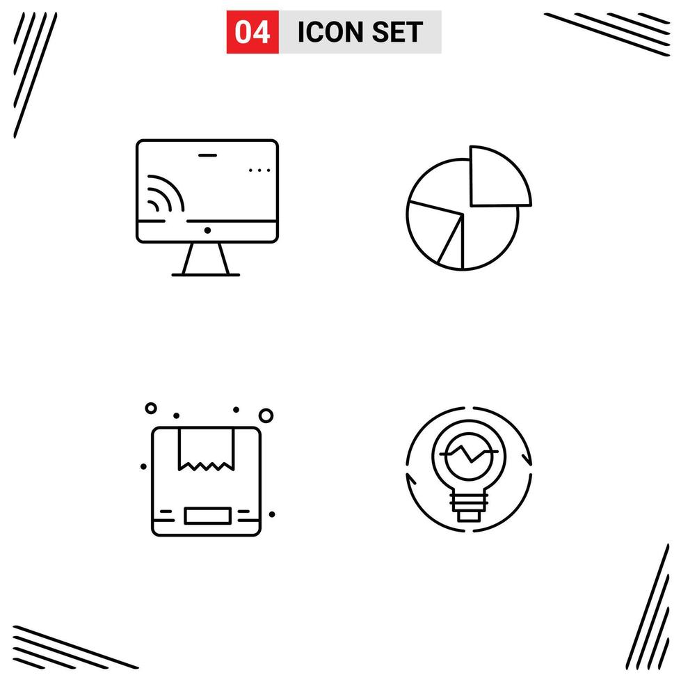 4 Universal Line Signs Symbols of screen pie wifi diagram box Editable Vector Design Elements