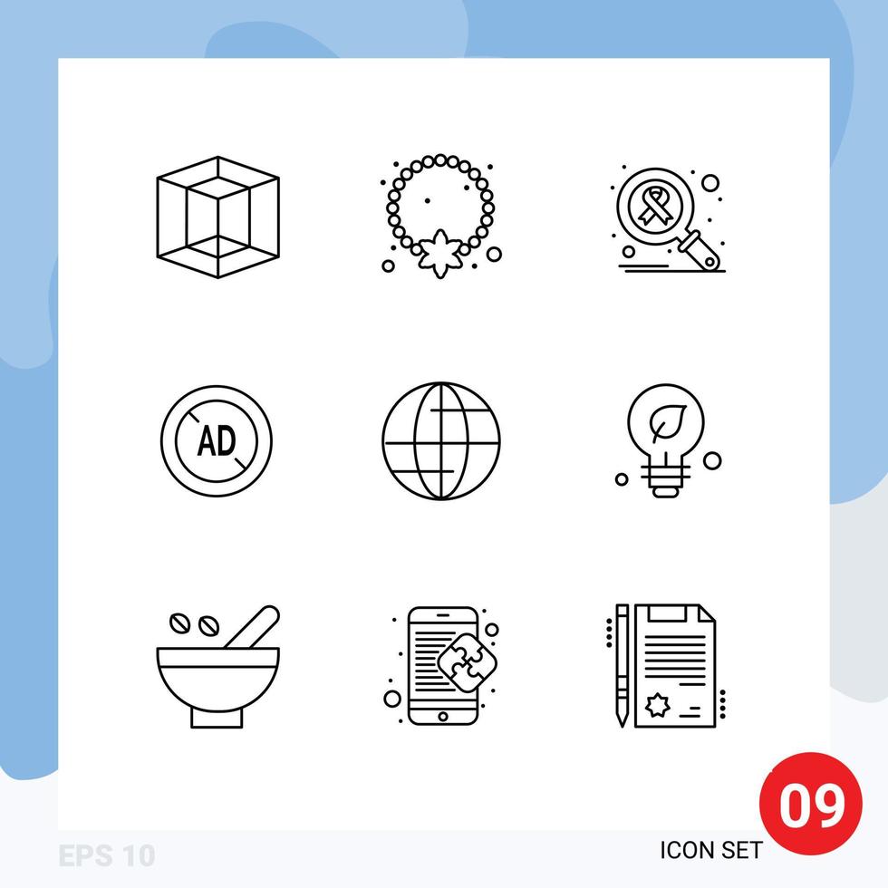 Modern Set of 9 Outlines Pictograph of globe digital infect ad blocker ad Editable Vector Design Elements