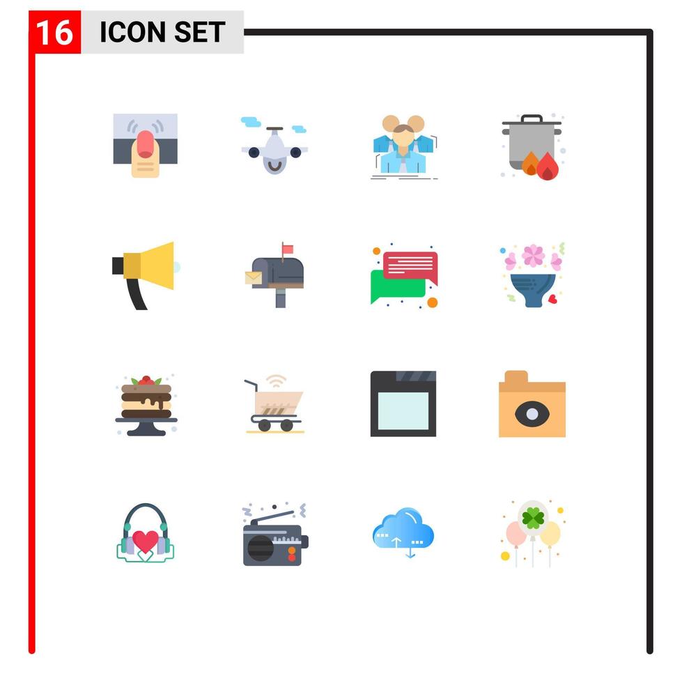 Universal Icon Symbols Group of 16 Modern Flat Colors of cooking camping world boil meeting Editable Pack of Creative Vector Design Elements