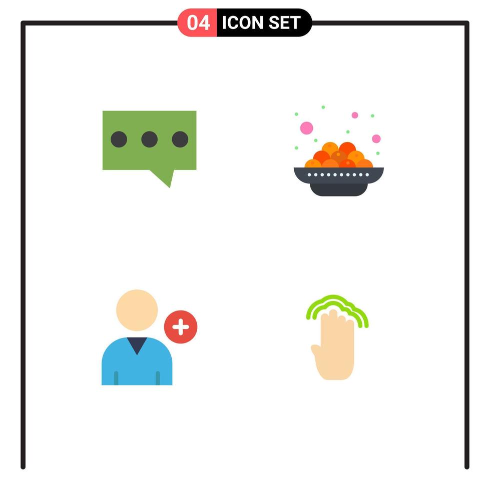 Modern Set of 4 Flat Icons Pictograph of bubble user cake vadas four Editable Vector Design Elements