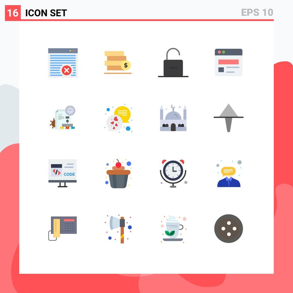 16 User Interface Flat Color Pack of modern Signs and Symbols of file web page lock web unlock Editable Pack of Creative Vector Design Elements