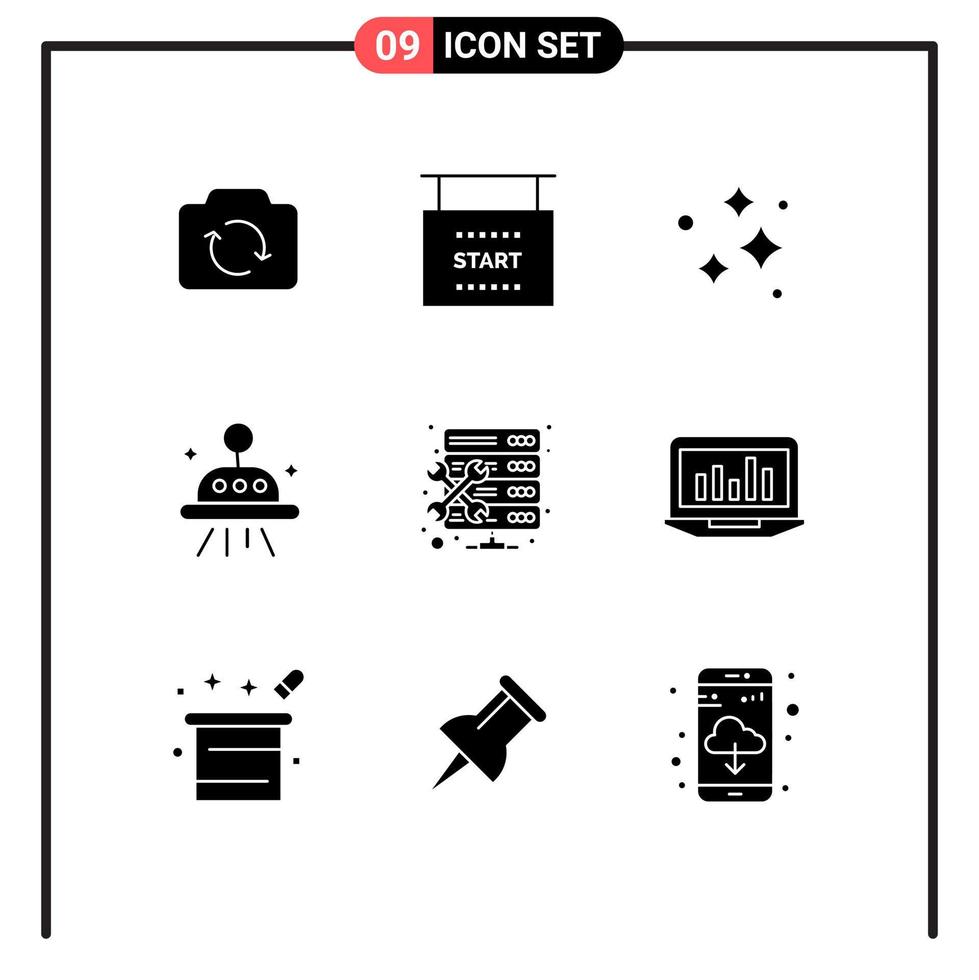 Universal Icon Symbols Group of 9 Modern Solid Glyphs of hosting ufo clean space washing Editable Vector Design Elements