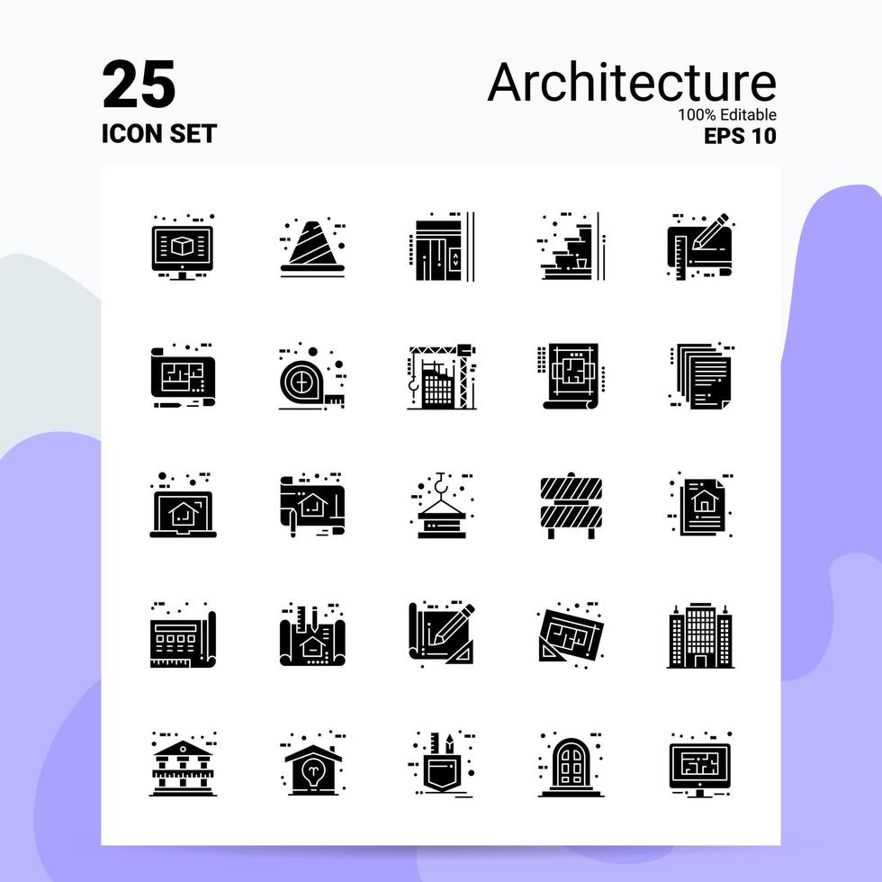 25 Architecture Icon Set 100 Editable EPS 10 Files Business Logo Concept Ideas Solid Glyph icon design vector